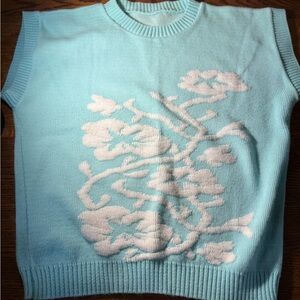 Vintage Floral Patterned Blue Sweater Vest